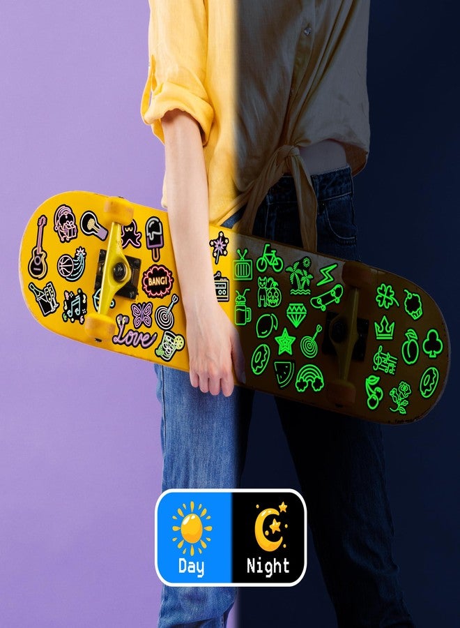 Robmoda Neon Water Bottle Stickers for Kids Glow in The Dark, 72 PCS Vinyl Art Waterproof Stickers Pack for Laptop Skateboard Phone Case, Cute Colorful Neon Sticker for Teens - Image 3